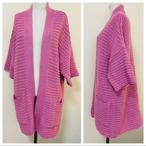 CONTEXT Ribbed Open Front Oversized Chunky Pink Cardigan Size Medium